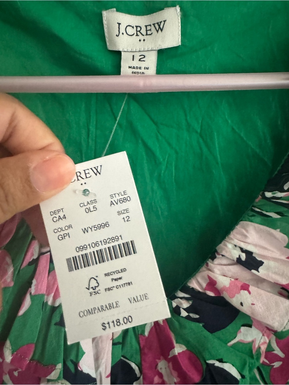 J.Crew Factory Floral Ruffle Trim Midi Dress Green Pink Sleeveless Size 12 - Picture 2 of 10